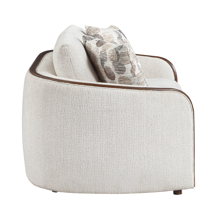 Loom Beige Chenille Sofa and Love Seat Set – Walnut Wood Trim & Rounded Arms – 9177WABEG-2PC — product view 6