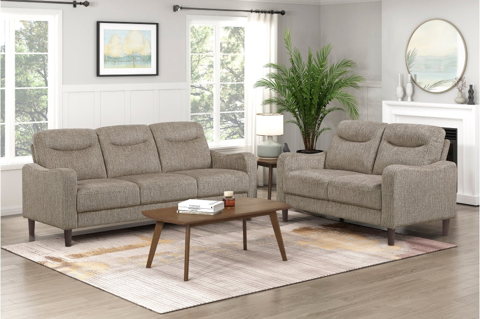 Homelegance Linden Brown Chenille Sofa and Love Seat Set with Rounded Arms – 9180BRW-2PC — product view 1