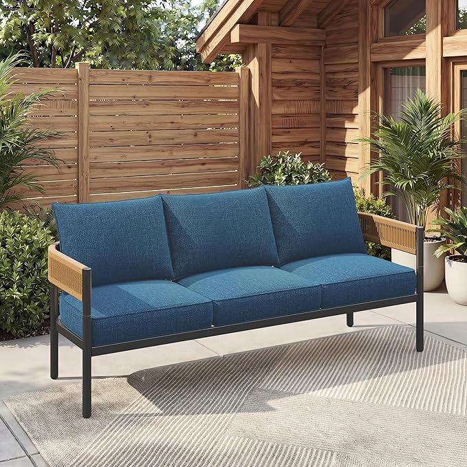 LOUNGE YARD 2-Seat Outdoor Wicker Loveseat with Thick Cushions for Porch and Garden — product view 7