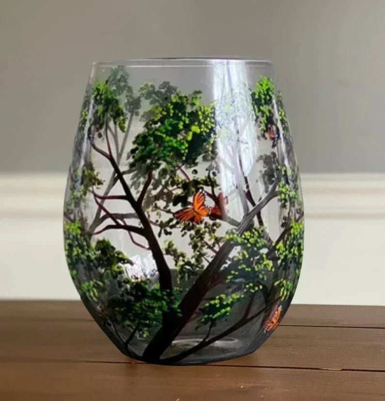 Four Seasons Tree Wine Glasses - Hand Painted Art — product view 7