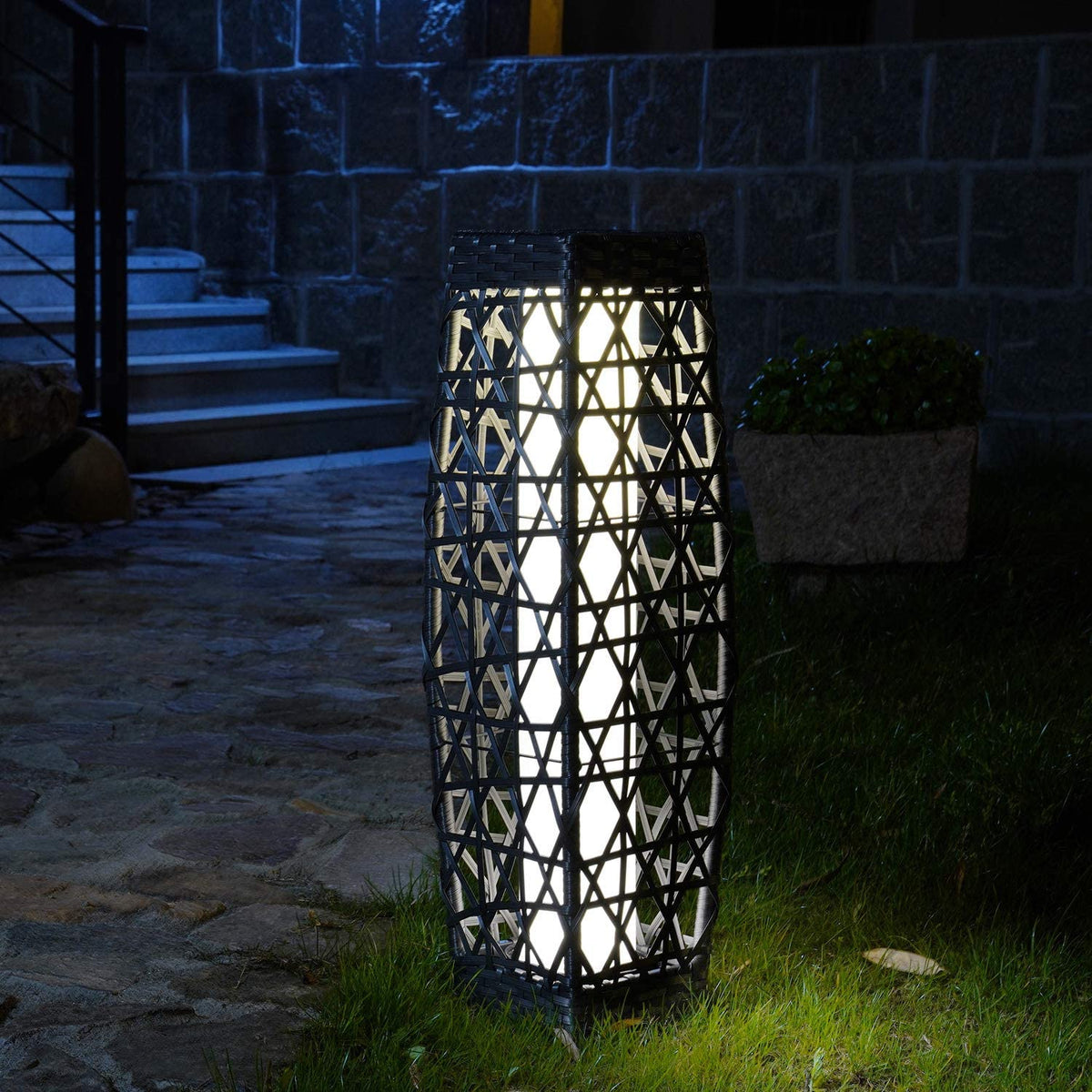 LOUNGE YARD Cindy Solar Lamp, Solar-Powered Woven Resin Wicker Floor Lamp — product view 1