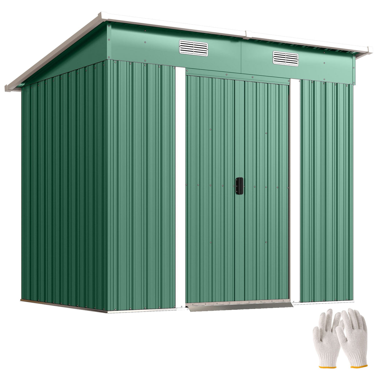 7' x 4' Outdoor Storage Shed with Lockable Double Doors, Green — product view 1