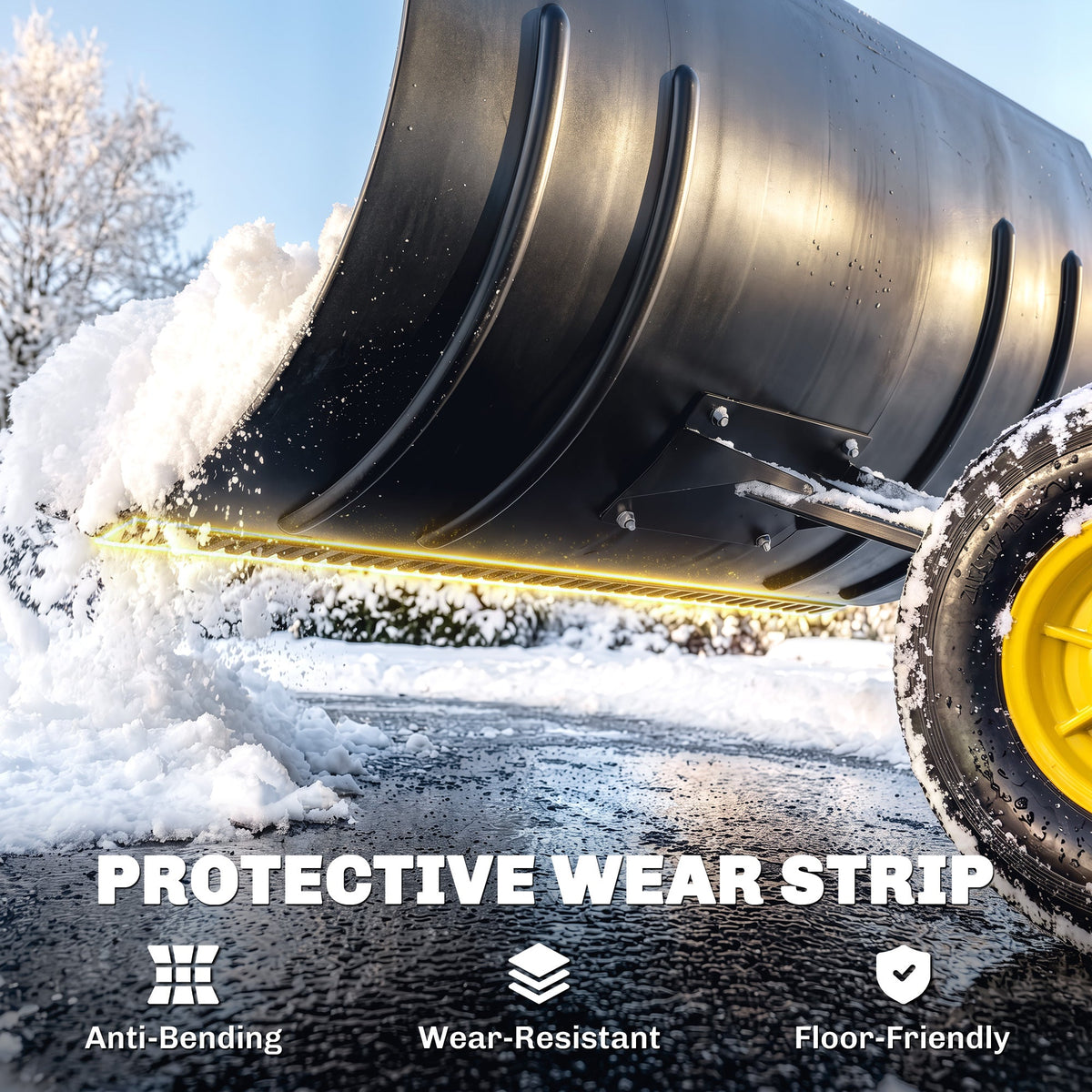 Snow Pusher with Wheels, 5-Level Handle & 7-Angle Blade, 29" x 18" Yellow — product view 7