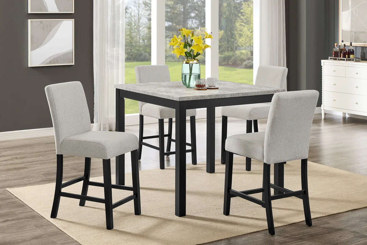 Bridgend Black Finish Wood 5-Piece Faux Concrete Top Counter Height Dining Table Set – 9348-5PC — product view 1