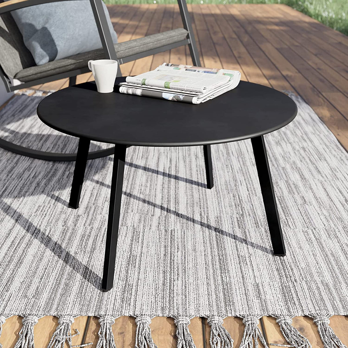 LOUNGE YARD Round Steel Patio Coffee Table 2PC Weather Resistant Nesting Tables — product view 4