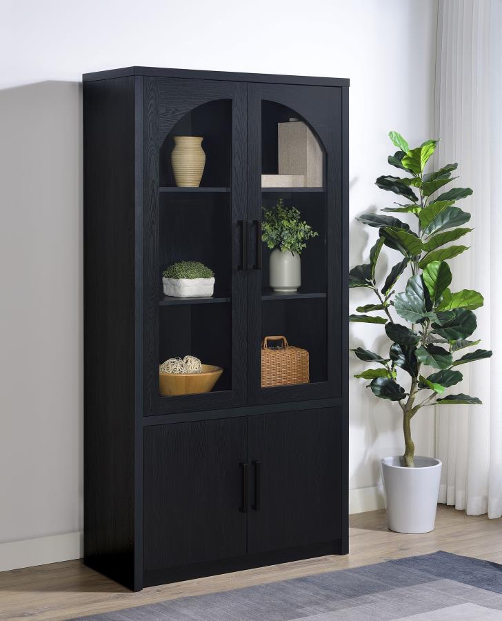 Coaster Black Tall LED Display Accent Cabinet with Arched Glass Doors – 950432 — product view 1