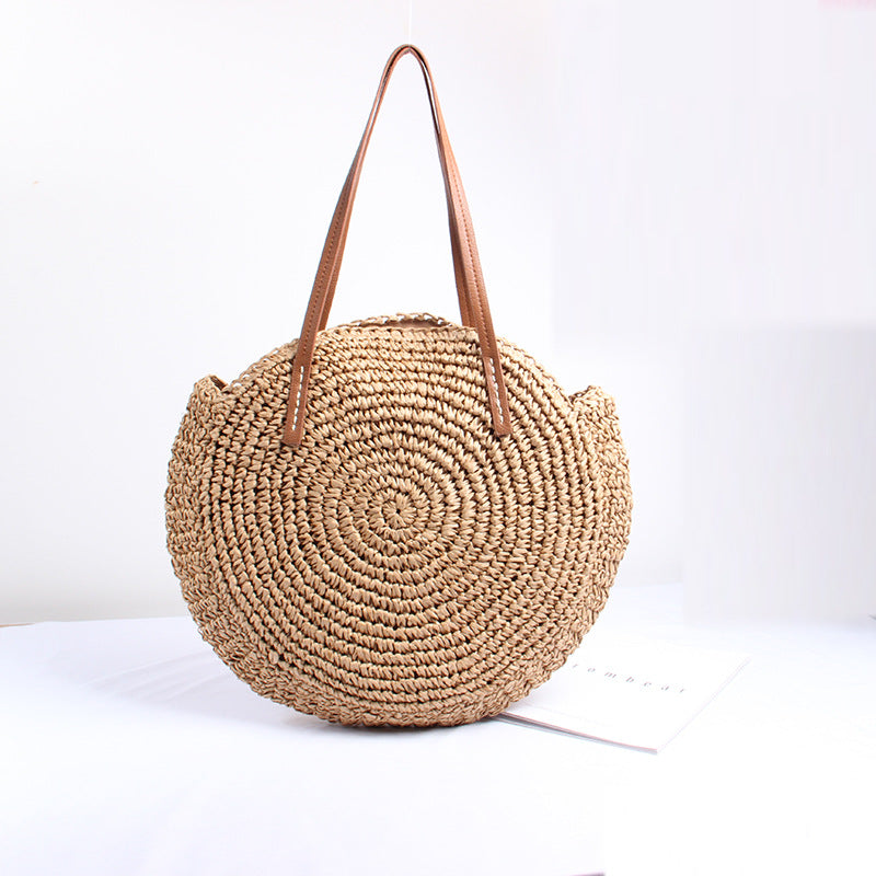 Round Bast Bag with Elegant Leather Handles LoungeYard — product view 1