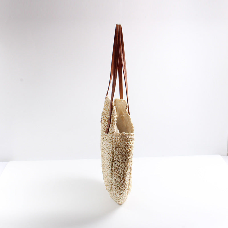 Round Bast Bag with Elegant Leather Handles LoungeYard — product view 3