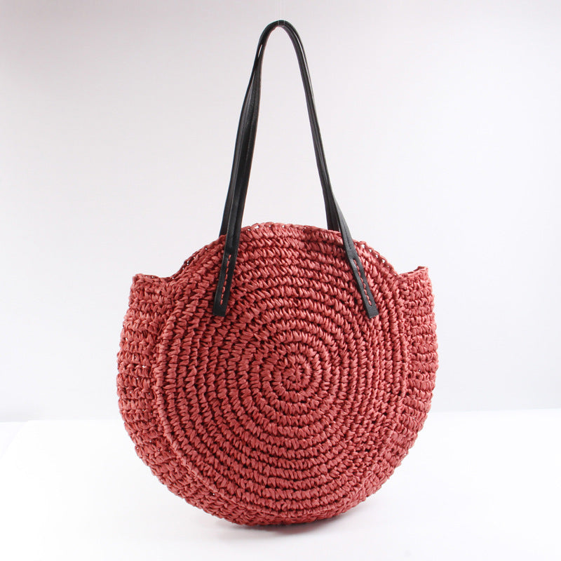 Round Bast Bag with Elegant Leather Handles LoungeYard — product view 2