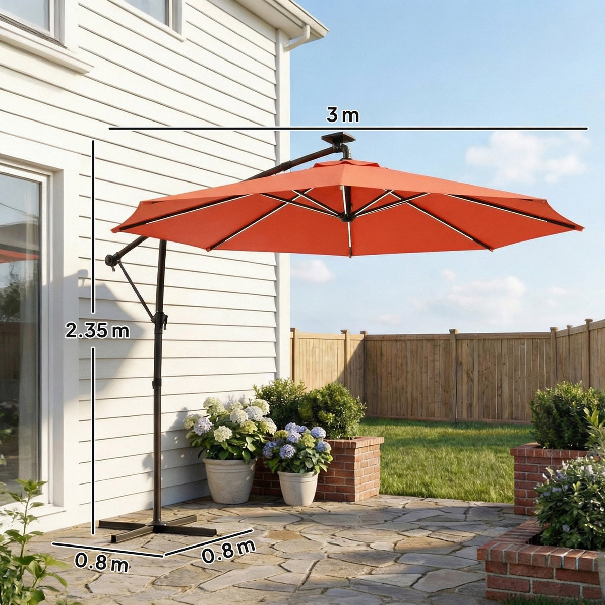 3 m Cantilever Parasol with Solar LED Light, Cover & 360° Rotation, Orange — product view 5