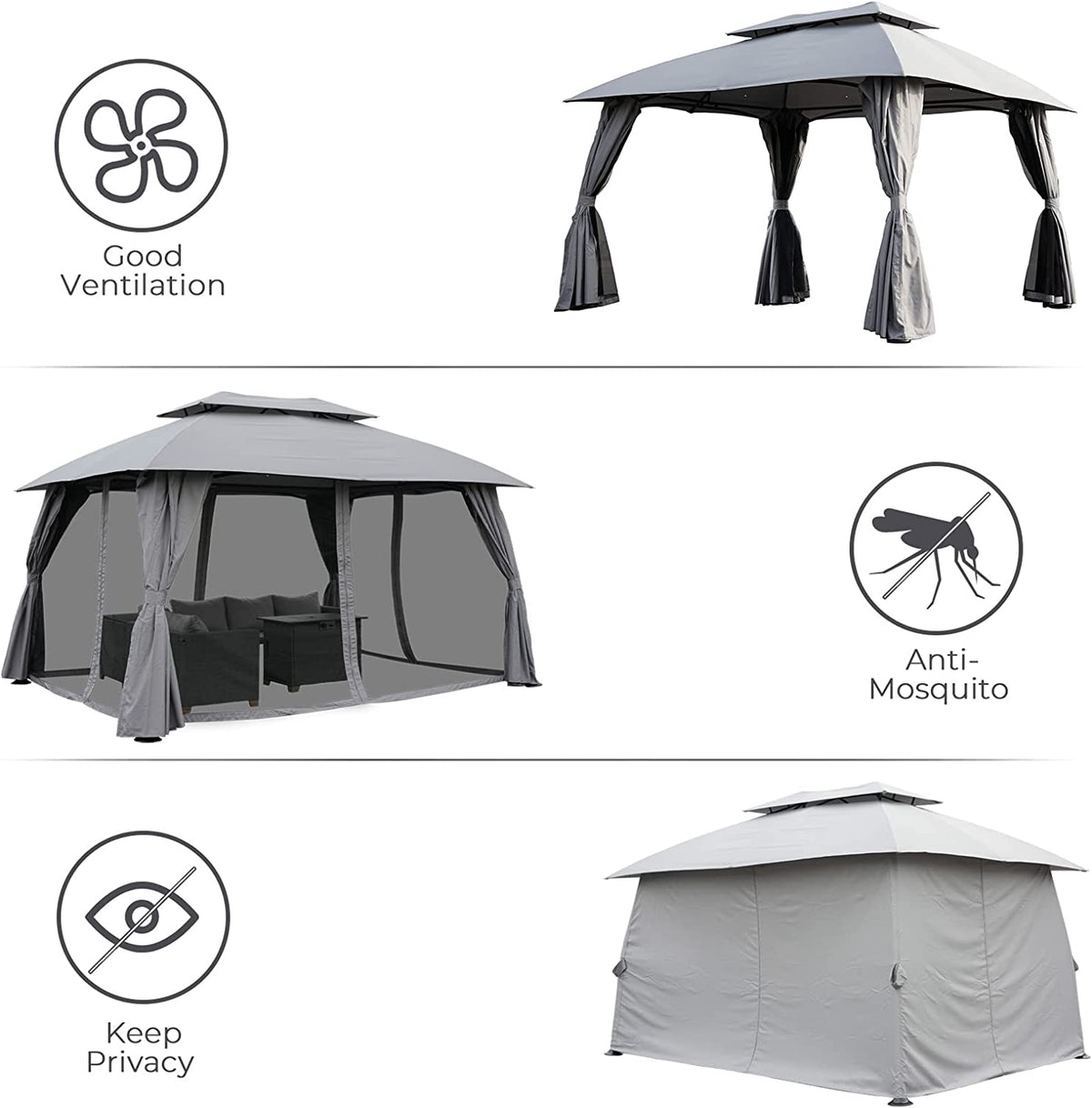 LOUNGE YARD 10x13 FT backyard gazebo Double Soft Top Canopy with Curtains and Netting for Patio — product view 6