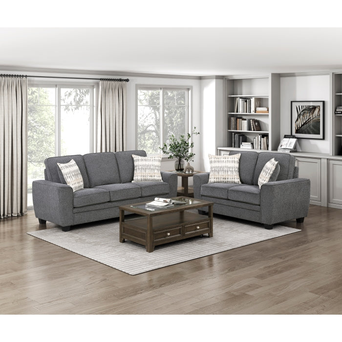 Zander Dark Grey Chenille Sofa and Love Seat Set with Rounded Arms – 9745DG-2PC — product view 1