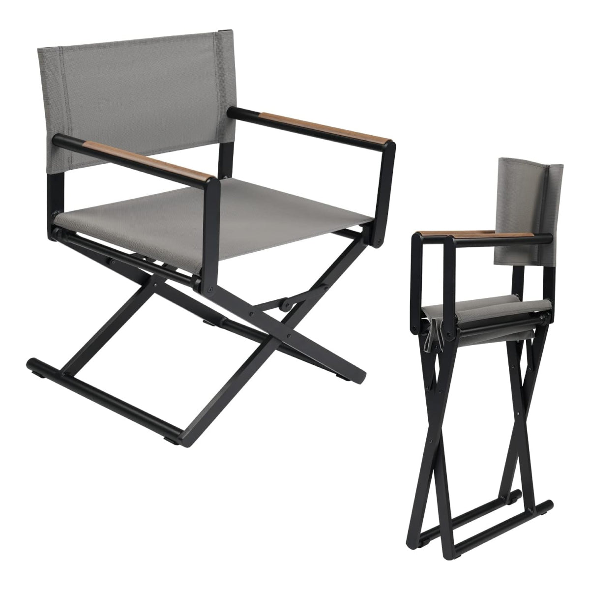 LOUNGE YARD Outdoor & Indoor Aluminum Mesh Sling Folding Director Chair Lightweight All-Weather Wood Grain Camping and Hunting Chair for Garden — product view 4