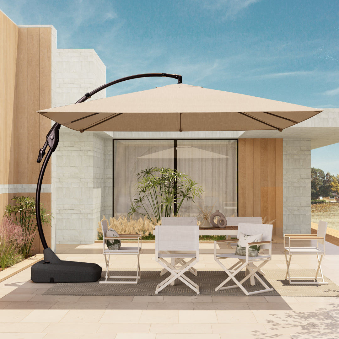 LOUNGE YARD 10x10 FT Square Patio Cantilever Umbrella, Deluxe Curvy Offset Umbrella with Base(No Umbrella Cover) — product view 1