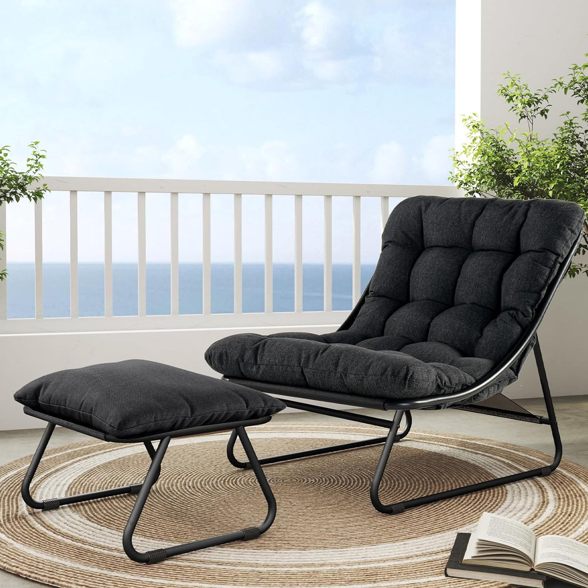 LOUNGE YARD Outdoor Lounge Chair with Ottoman, Comfy Sling Recliner Chair Set, Samba Patio Furniture Reclining Chair — product view 6