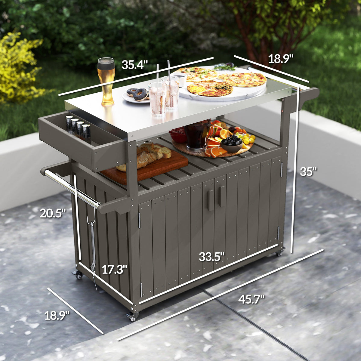 Outdoor Bar Cart with Storage Cabinet, Dark Gray — product view 5