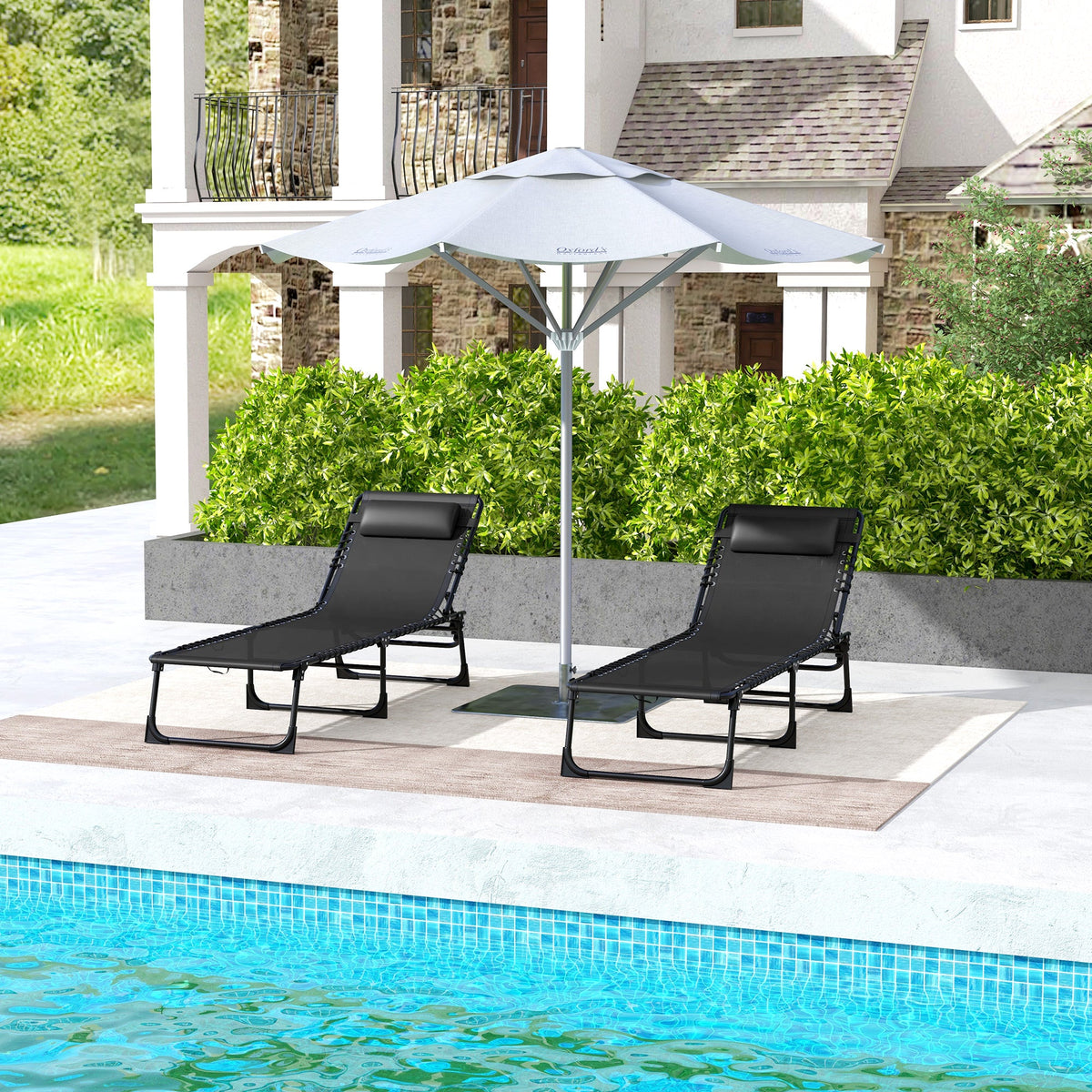 2-Piece Folding Chaise Lounge Set for Poolside or Beach, Black — product view 3