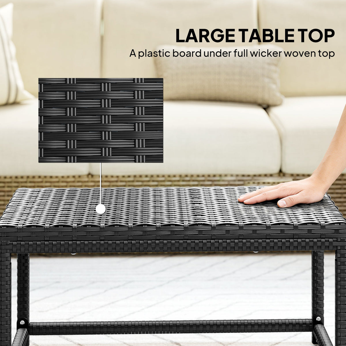 PE Rattan Outdoor Coffee Table with Rectangular Frame for Patio or Balcony, Black — product view 7