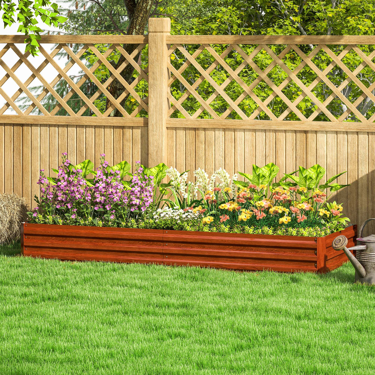 8' x 3' x 1' Galvanized Raised Garden Bed for Growing Flowers, Succulents, Natural Wood — product view 4