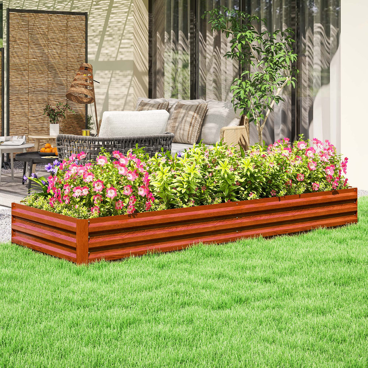 8' x 3' x 1' Galvanized Raised Garden Bed for Growing Flowers, Succulents, Natural Wood — product view 3