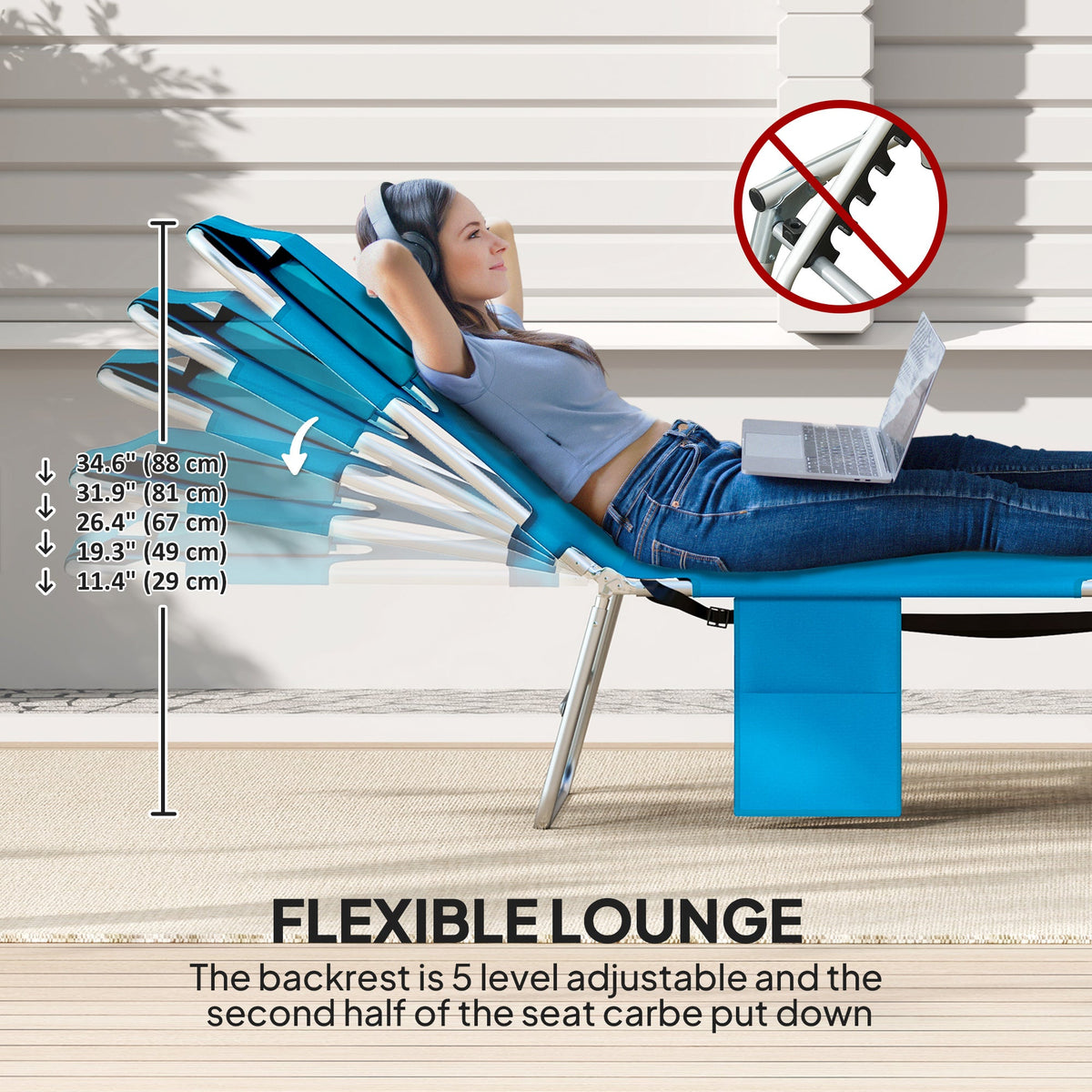 Folding Lounge Chair with Face Hole, Side Pocket and Strap, Blue — product view 6