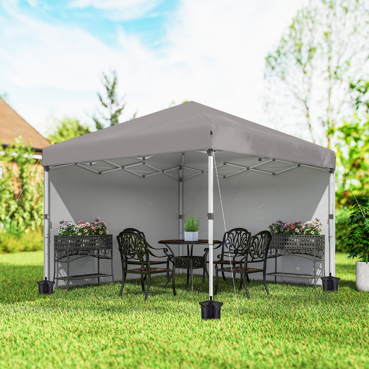 10' x 10' Pop Up Canopy Tent with Sidewalls and Roller Bag, Light Grey — product view 4