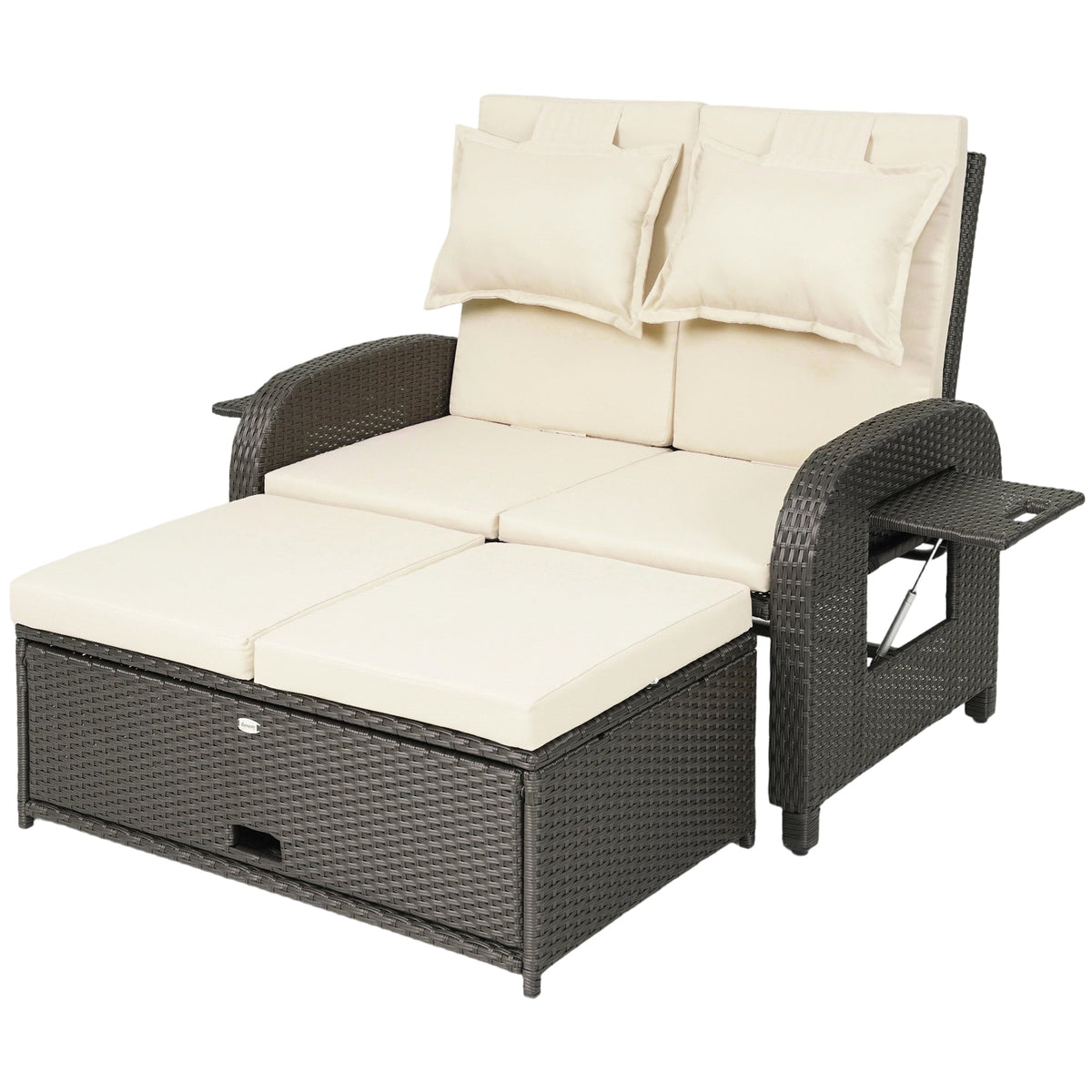 Rattan Patio Daybed with Storage Ottoman and Adjustable Backrest, Beige — product view 2