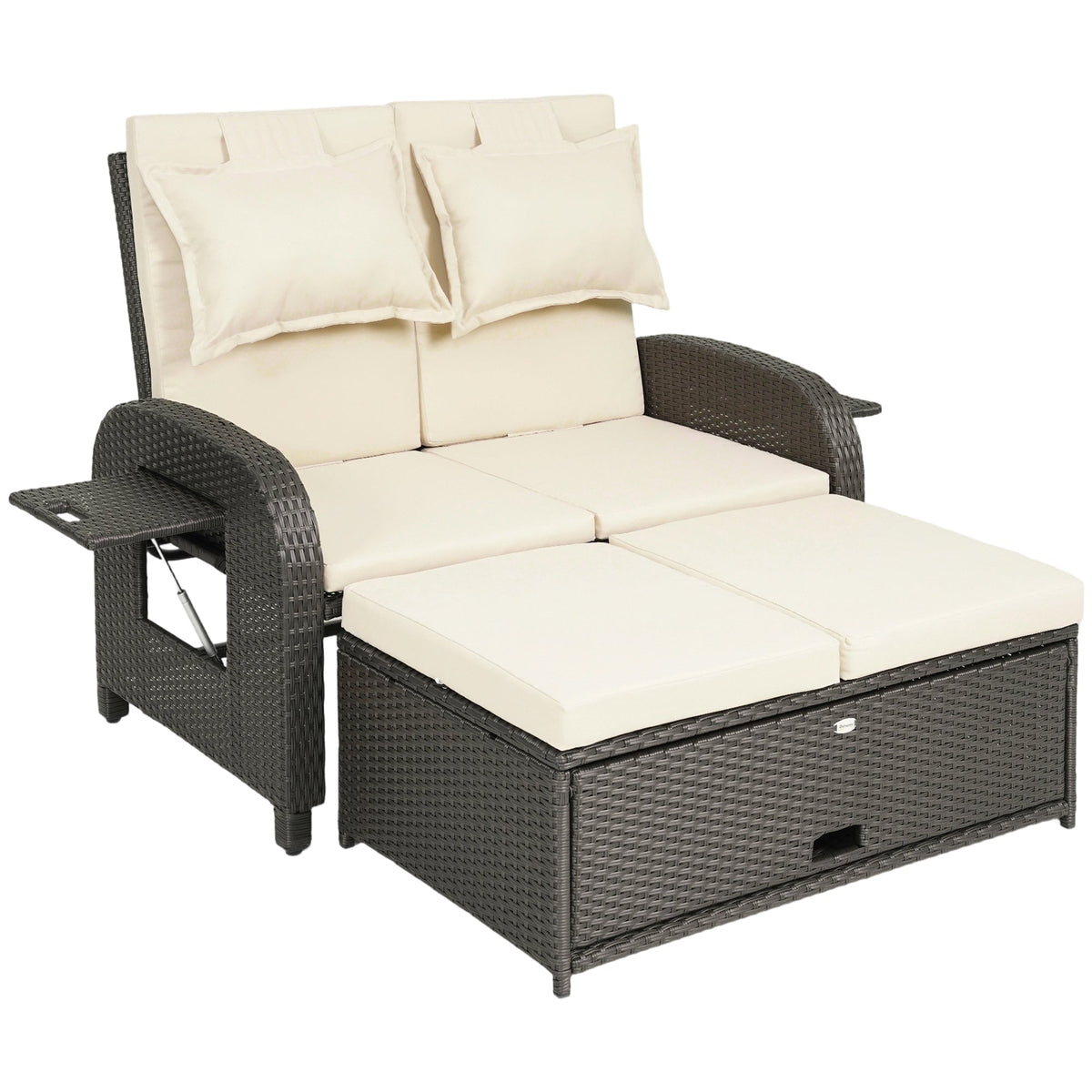Rattan Patio Daybed with Storage Ottoman and Adjustable Backrest, Beige — product view 1