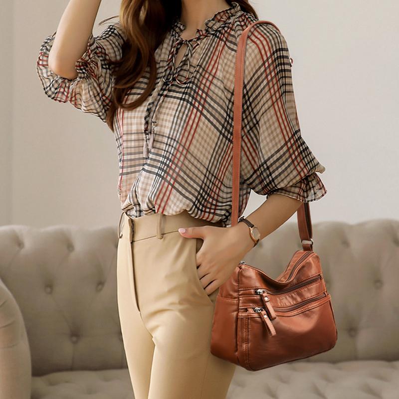 PU Leather Shoulder Bag with Zipper Pockets and Adjustable Strap — product view 7
