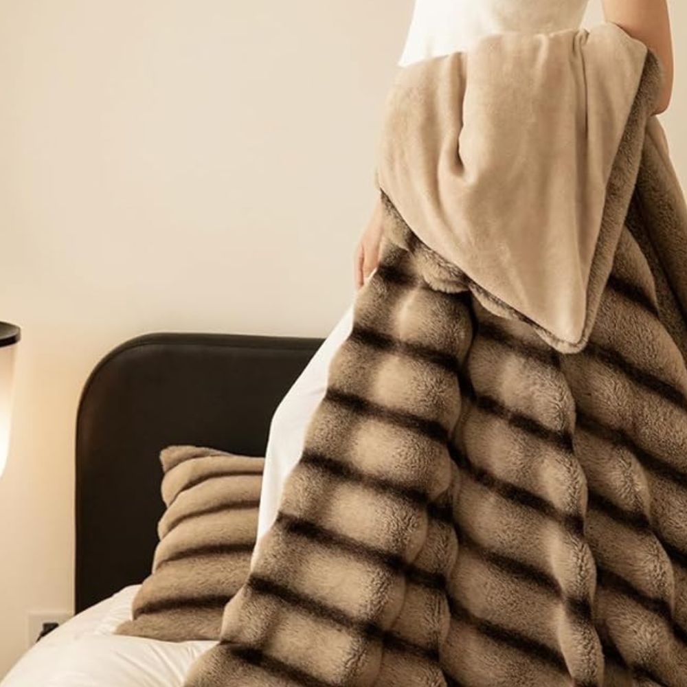 LoungeYard | Ruched Faux Rabbit Fur Blanket — product view 5