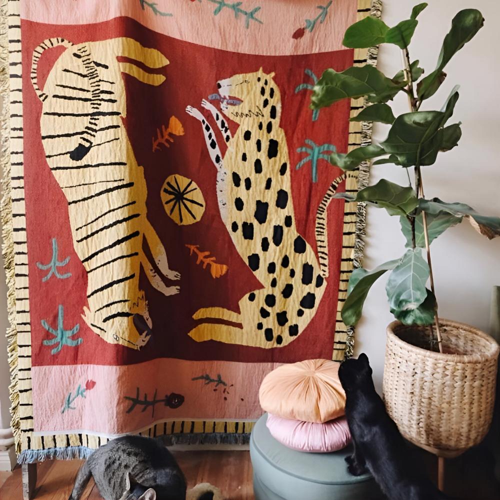 LoungeYard | Leopard Woven Tassel Blanket — product view 1