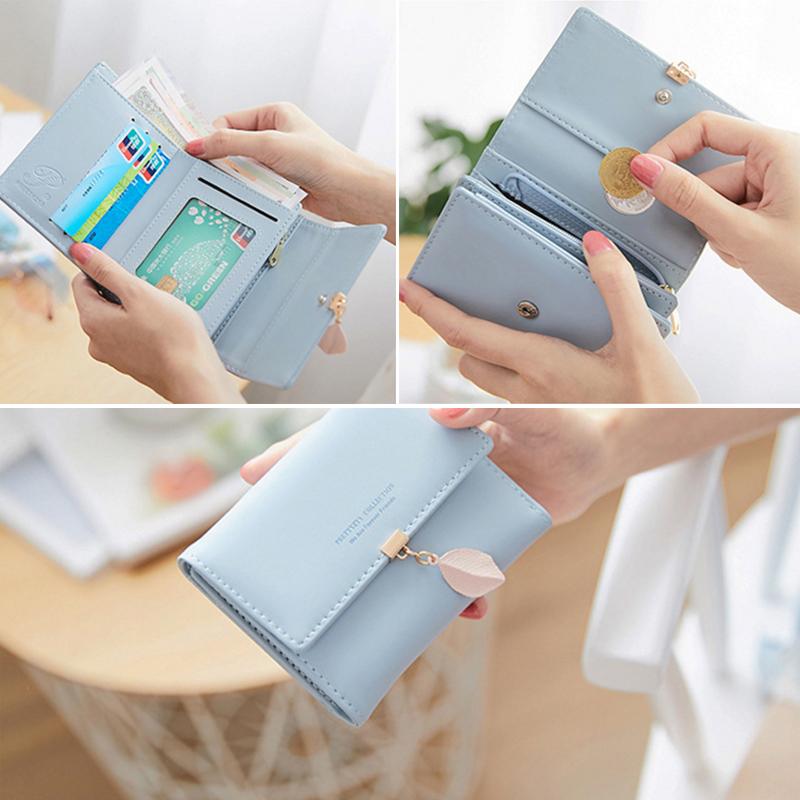 Short wallet with three folds and leaf decor | LoungeYard — product view 5