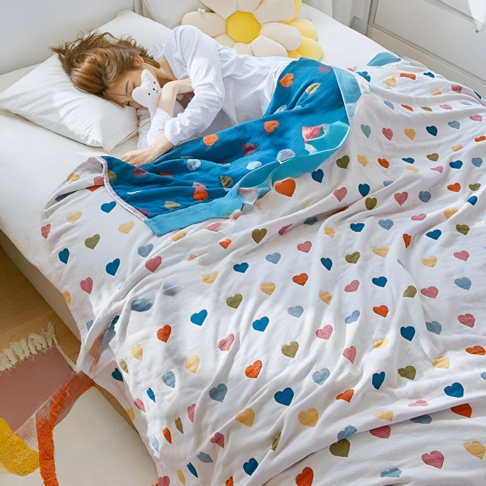 LoungeYard | Whimsical Hearts Reversible Cotton Blanket — product view 4