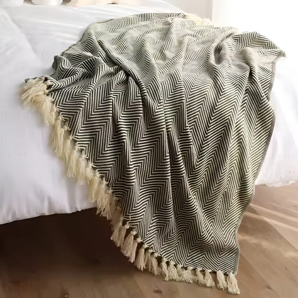 LoungeYard | Herringbone Tassel Knit Blanket — product view 6
