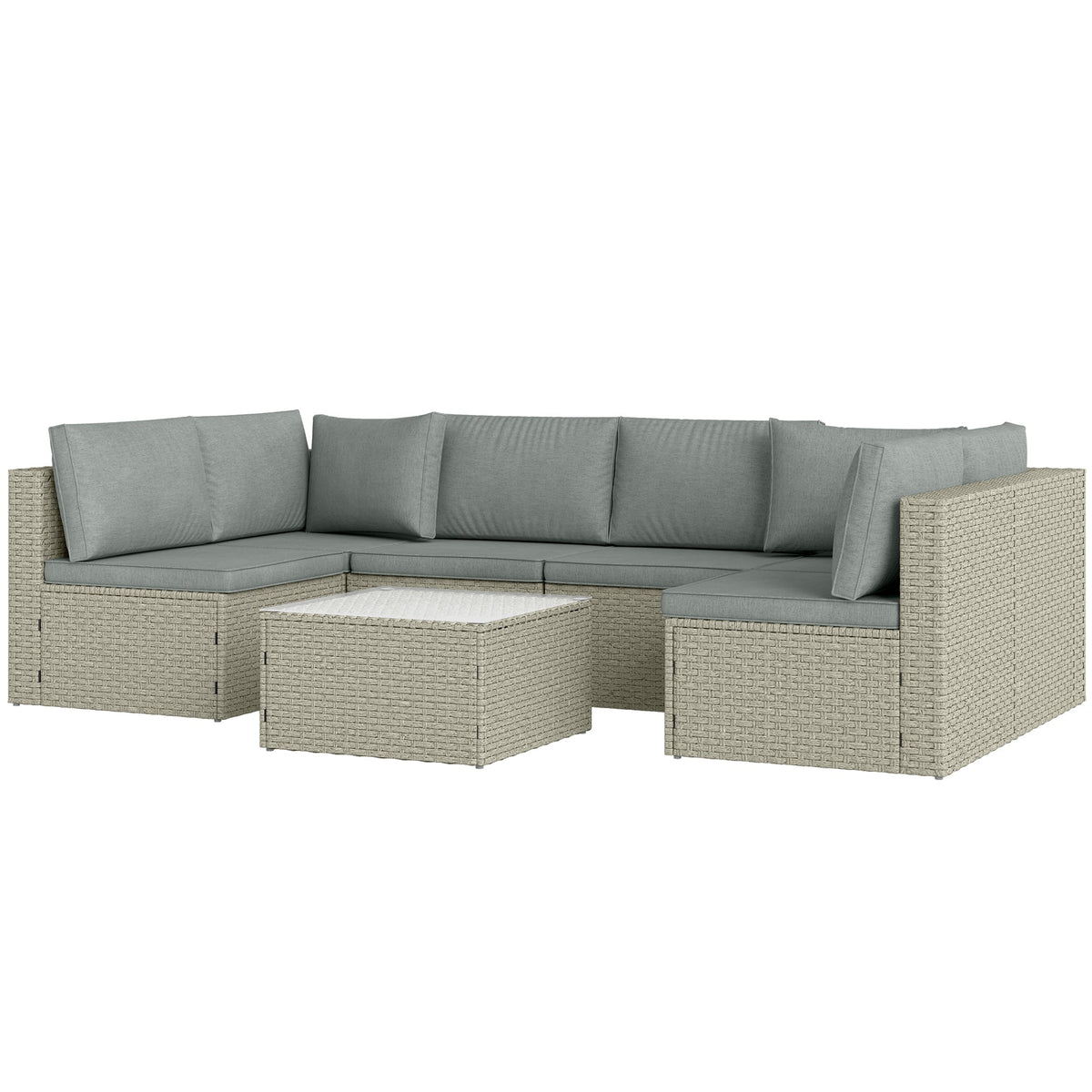 7 Piece Rattan Garden Furniture Set, 6 Seater Corner Sofa & Glass Table, Light Brown — product view 2