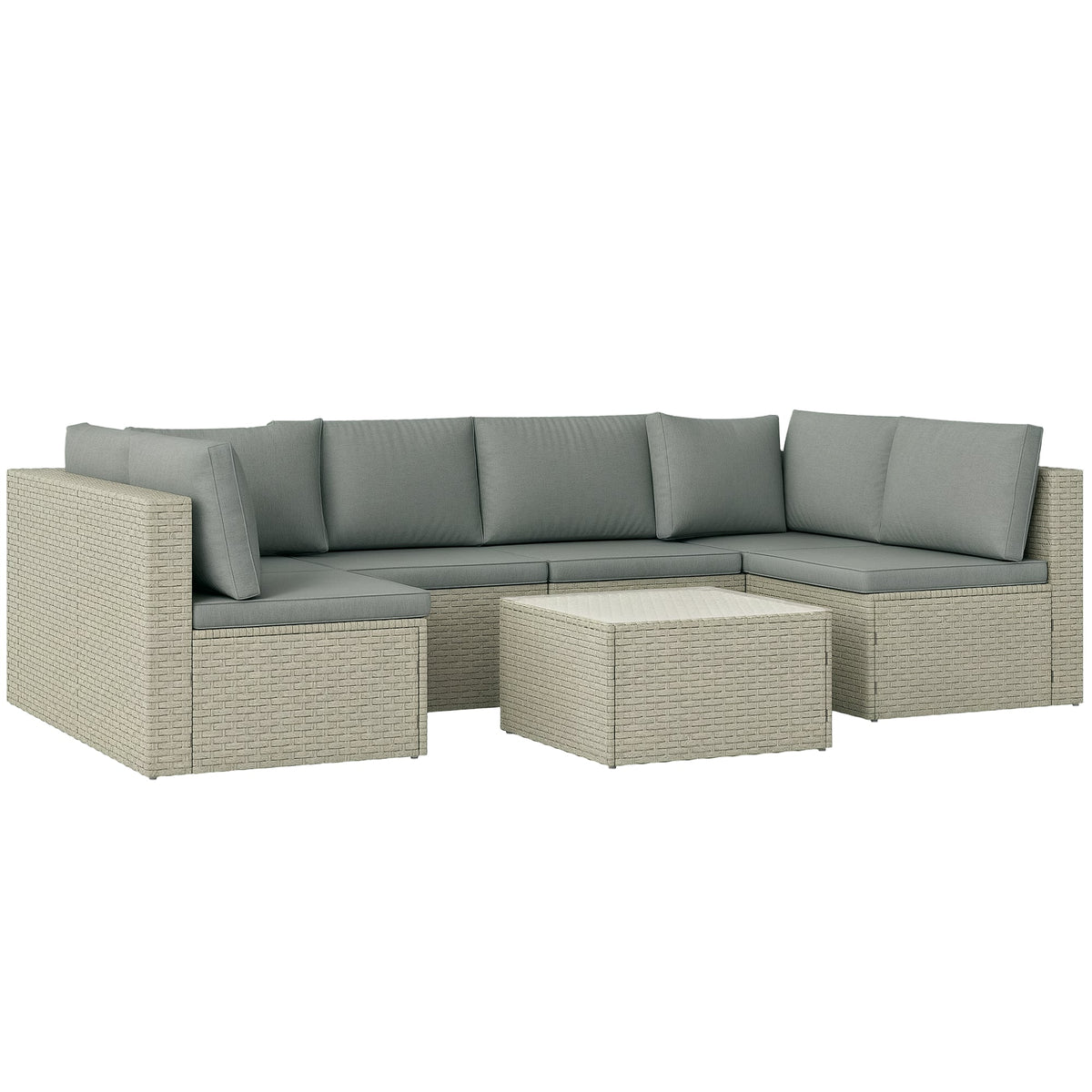 7 Piece Rattan Garden Furniture Set, 6 Seater Corner Sofa & Glass Table, Light Brown — product view 1