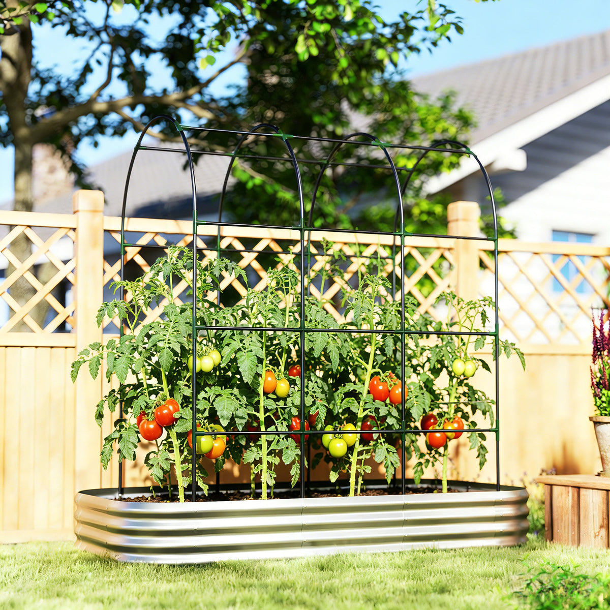 7 x 4 x 7ft Galvanized Raised Garden Bed with Arched Trellis, Silver — product view 4