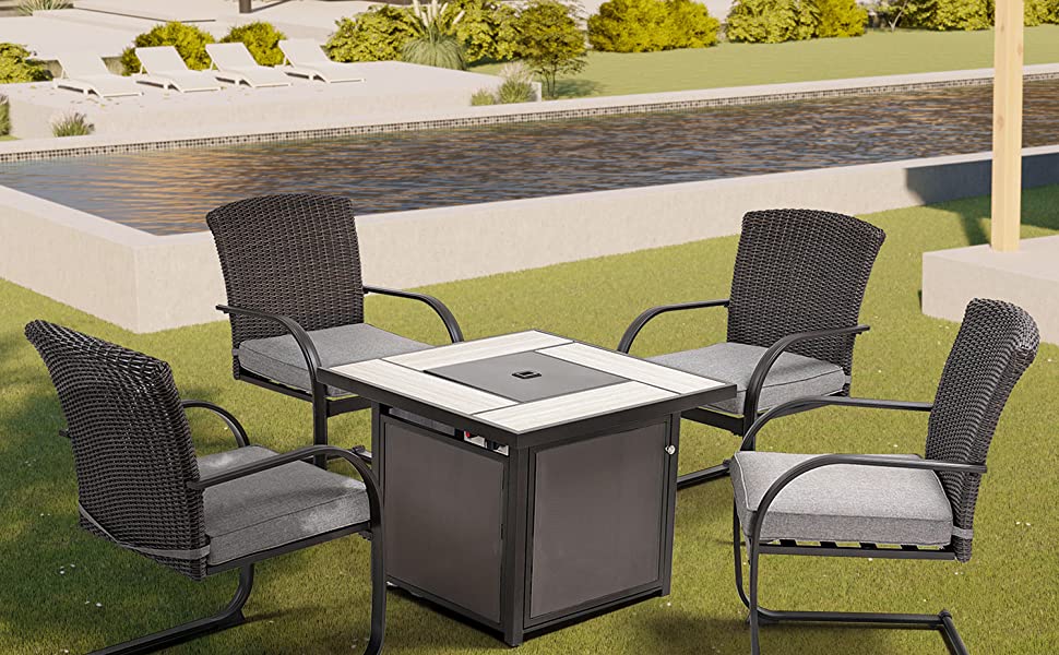 LOUNGE YARD Dining Set with 4 Chairs and 32 Inch Square Propane Fire Table — product view 4