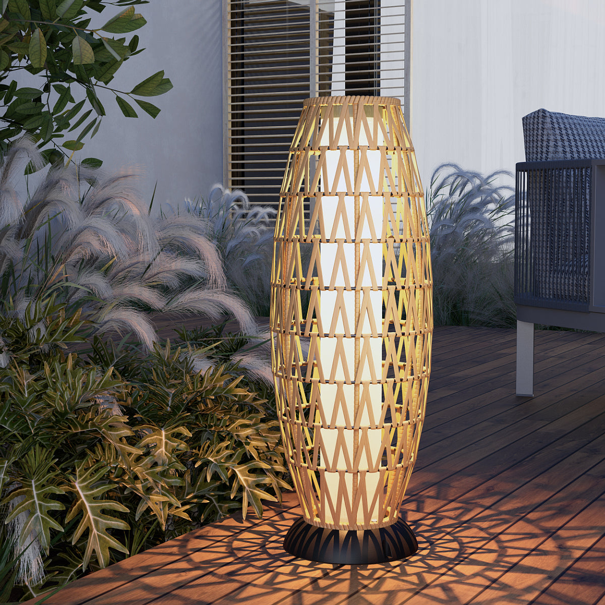 LOUNGE YARD Floor Lamp Outdoor Lamp Patio Lights Solar Powered Lantern Weather–Resistant Rattan Deck Lights, Lamp Large-Sized for Garden — product view 2