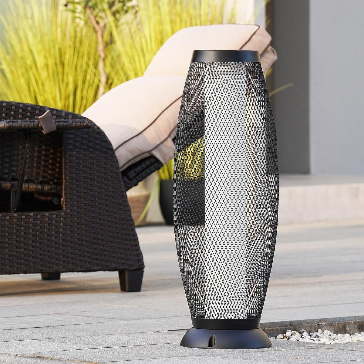 LOUNGE YARD Shadow Solar Powered 28"H Floor Lamp, Metal Wire Shade, LED Modern Outdoor Flickering Lantern — product view 3