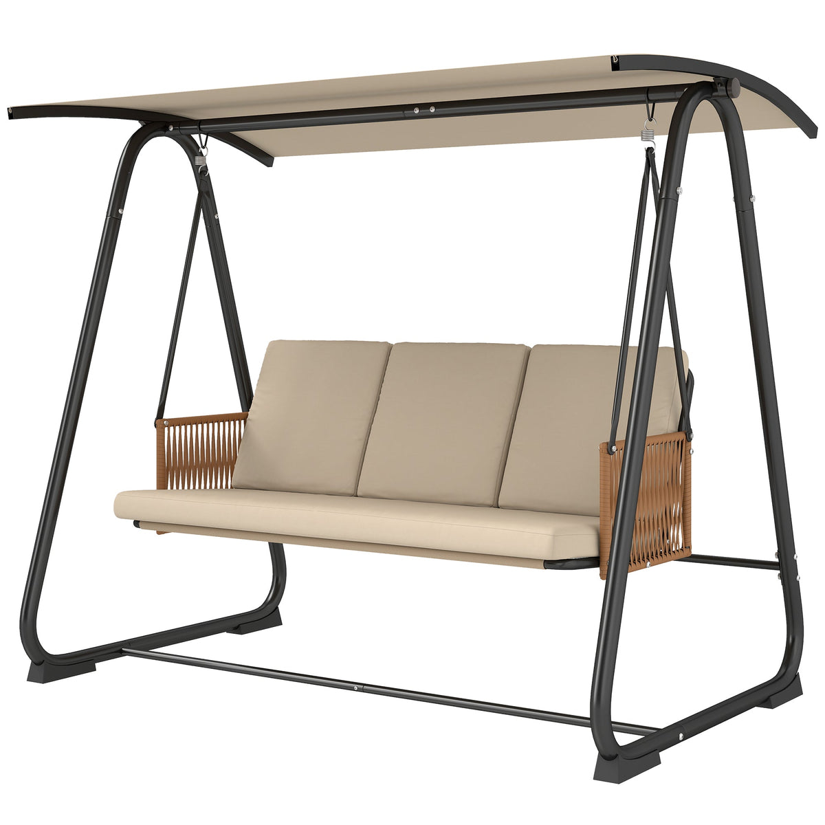3 Seater Garden Swing Chair with Tilting Canopy and Zipped Cushions, Sand Brown — product view 2