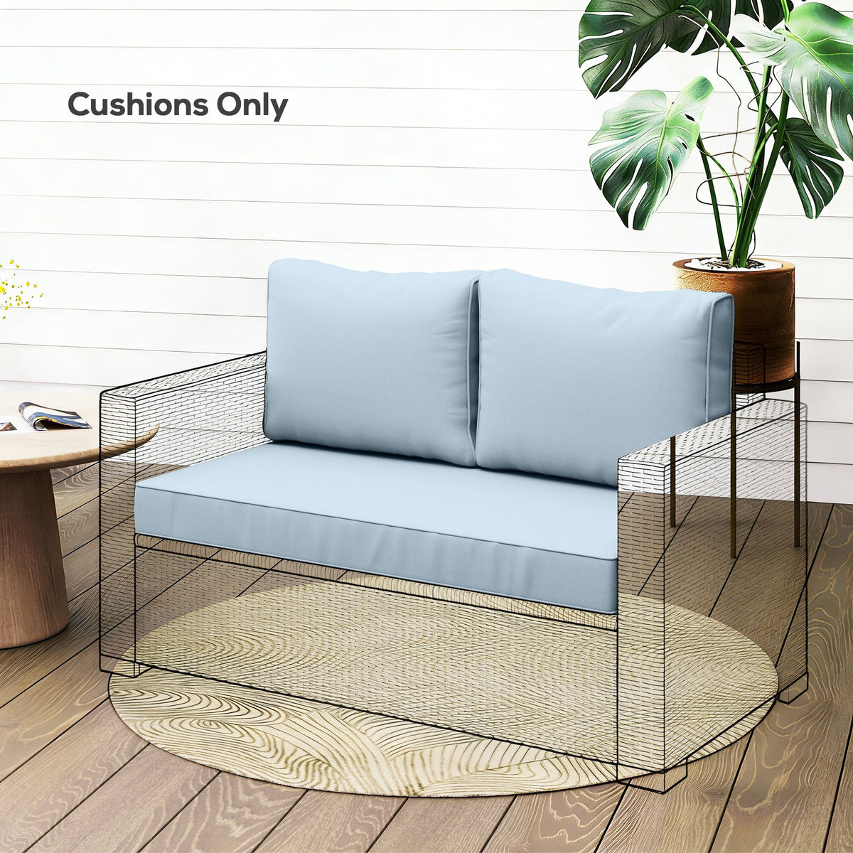 2 Seater Outdoor Seat Cushions with Backrest, Light Blue — product view 3