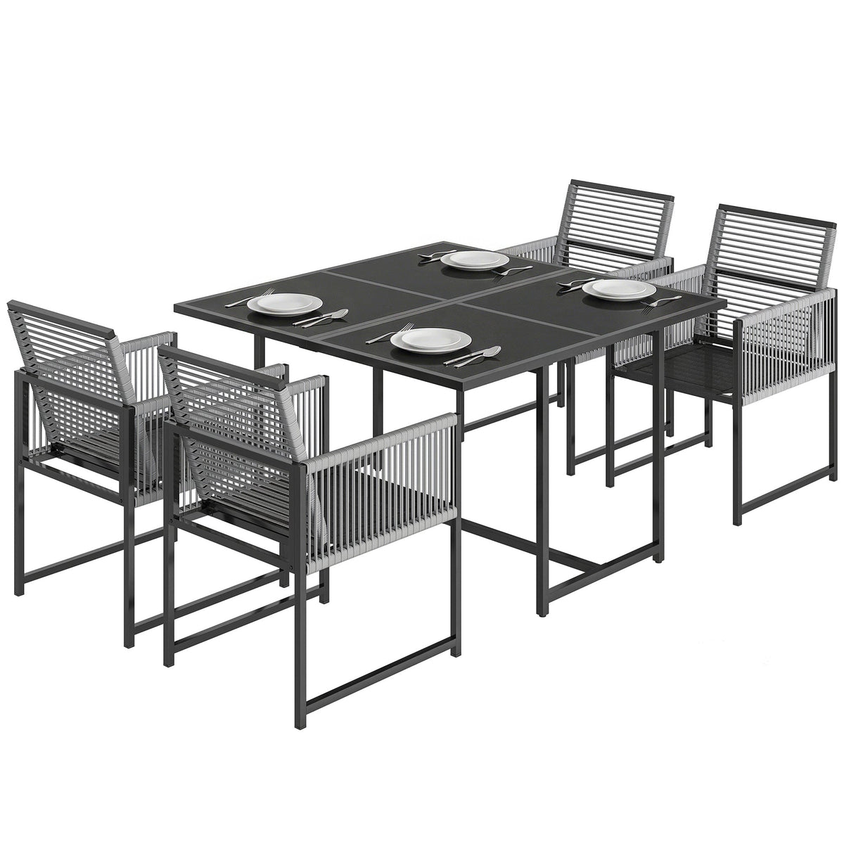 5-Piece Light Grey Outdoor Dining Set with Tempered Glass Top, Foldable Chairs — product view 1