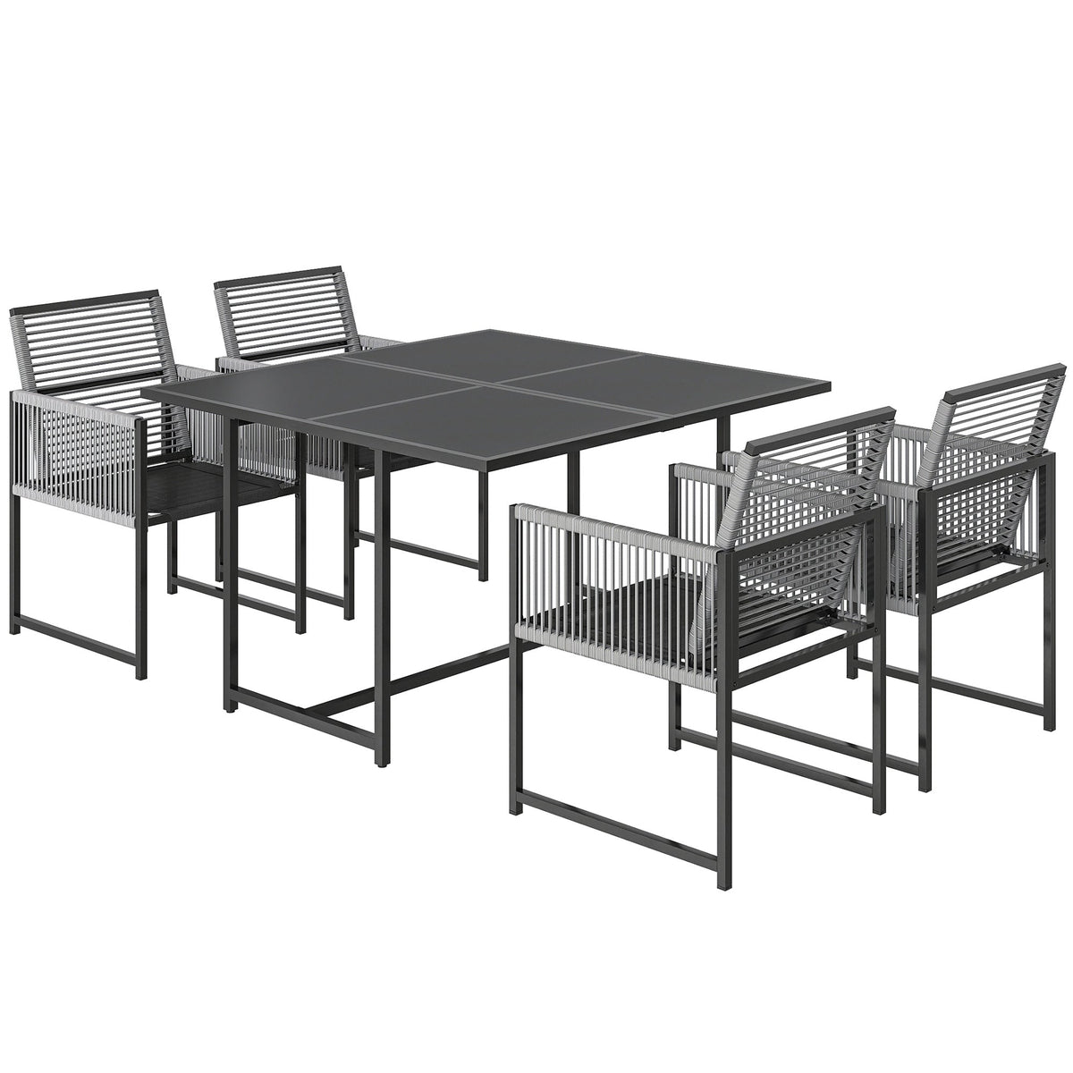5-Piece Light Grey Outdoor Dining Set with Tempered Glass Top, Foldable Chairs — product view 2
