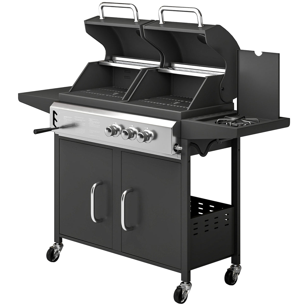 2+1 Burner Hybrid Dual Fuel BBQ Grill with Cabinet, Black — product view 2