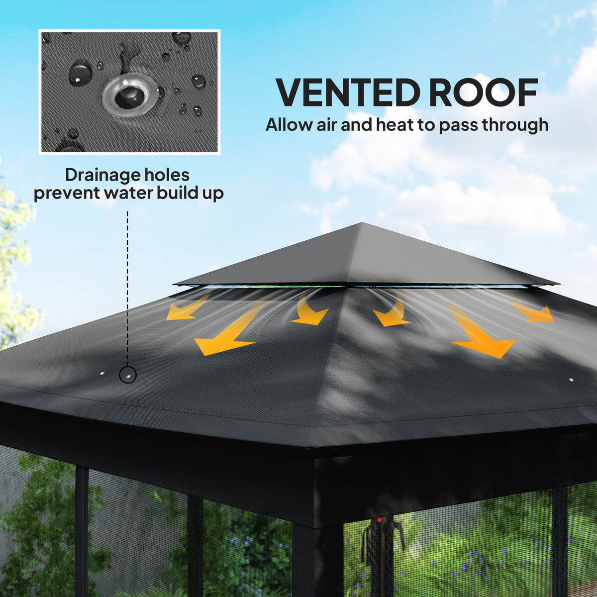 3 x 3 m Pop Up Gazebo with Double Roof, Netting & Carry Bag, Black — product view 7