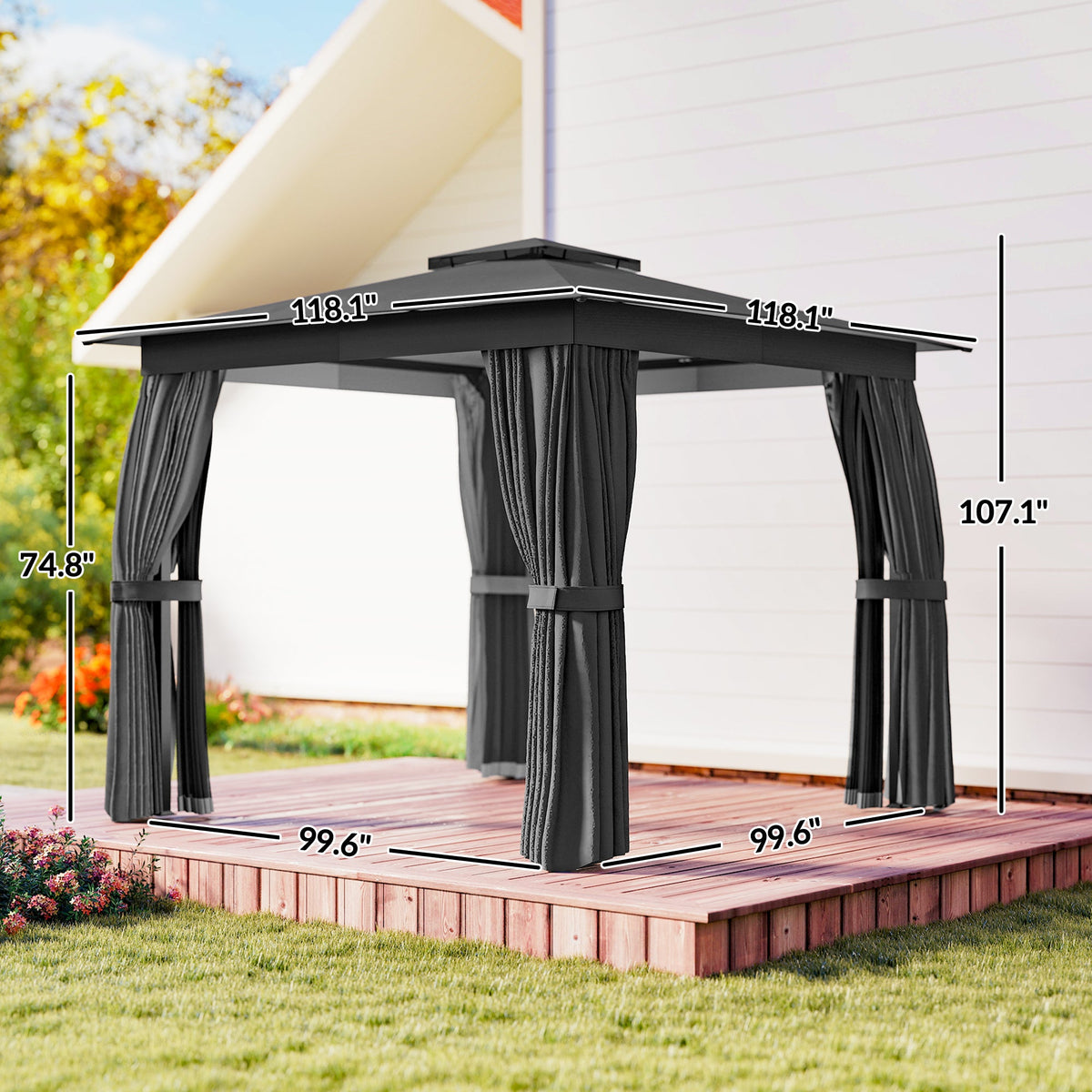 10' x 10' Soft Top Gazebo Canopy Shelter with Double Roof, UPF30+ Protection for Lawn, Backyard, Deck, Dark Gray — product view 5