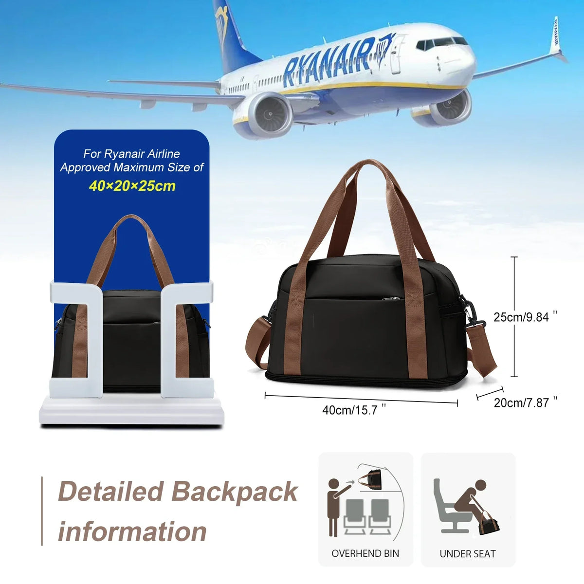 LoungeYard | Travel bag "Skyvora" | Maximum size for hand luggage | Light & versatile | 40x20x25 cm & 45x36x20 cm — product view 3