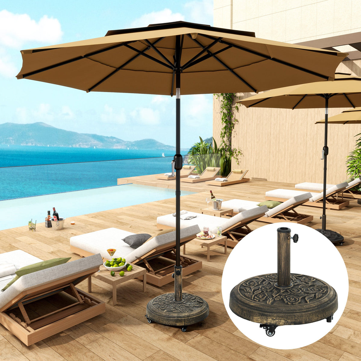 46 lbs Round Patio Umbrella Base with Wheels, Bronze — product view 4