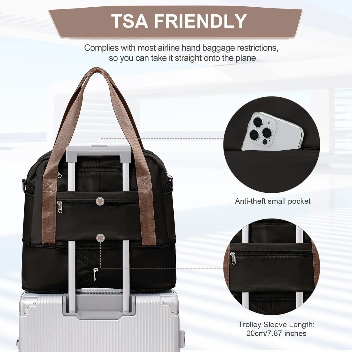 LoungeYard | Travel bag "Skyvora" | Maximum size for hand luggage | Light & versatile | 40x20x25 cm & 45x36x20 cm — product view 6